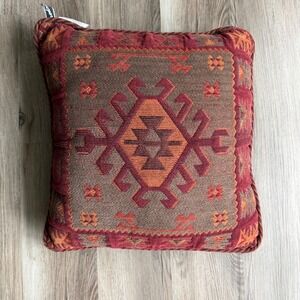 Newport Southwestern Kilim Throw Pillow Geometric Woven Corded Trim Rustic 14x16